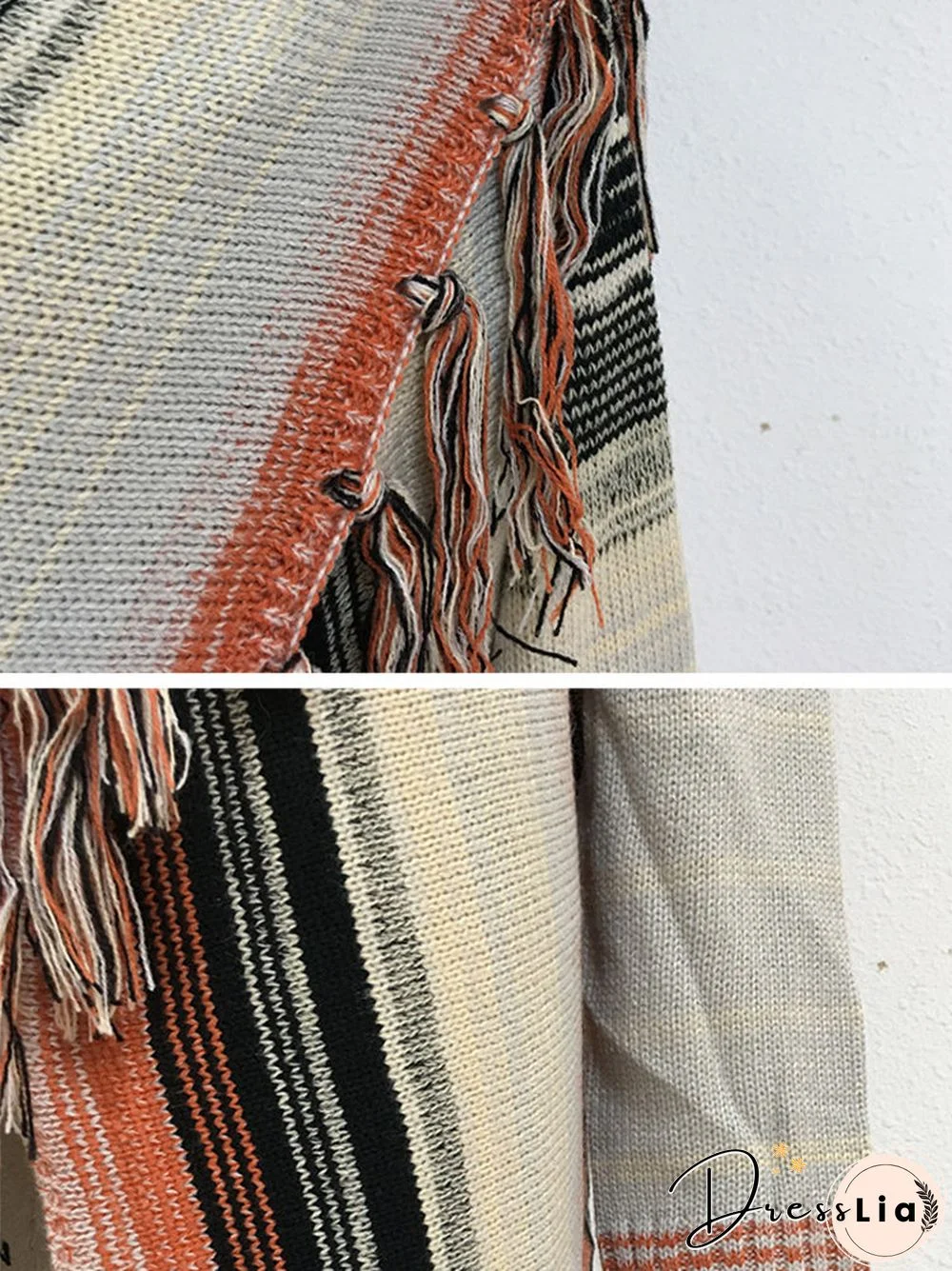 Striped Tessel Hem Long Sleeve Cardigan