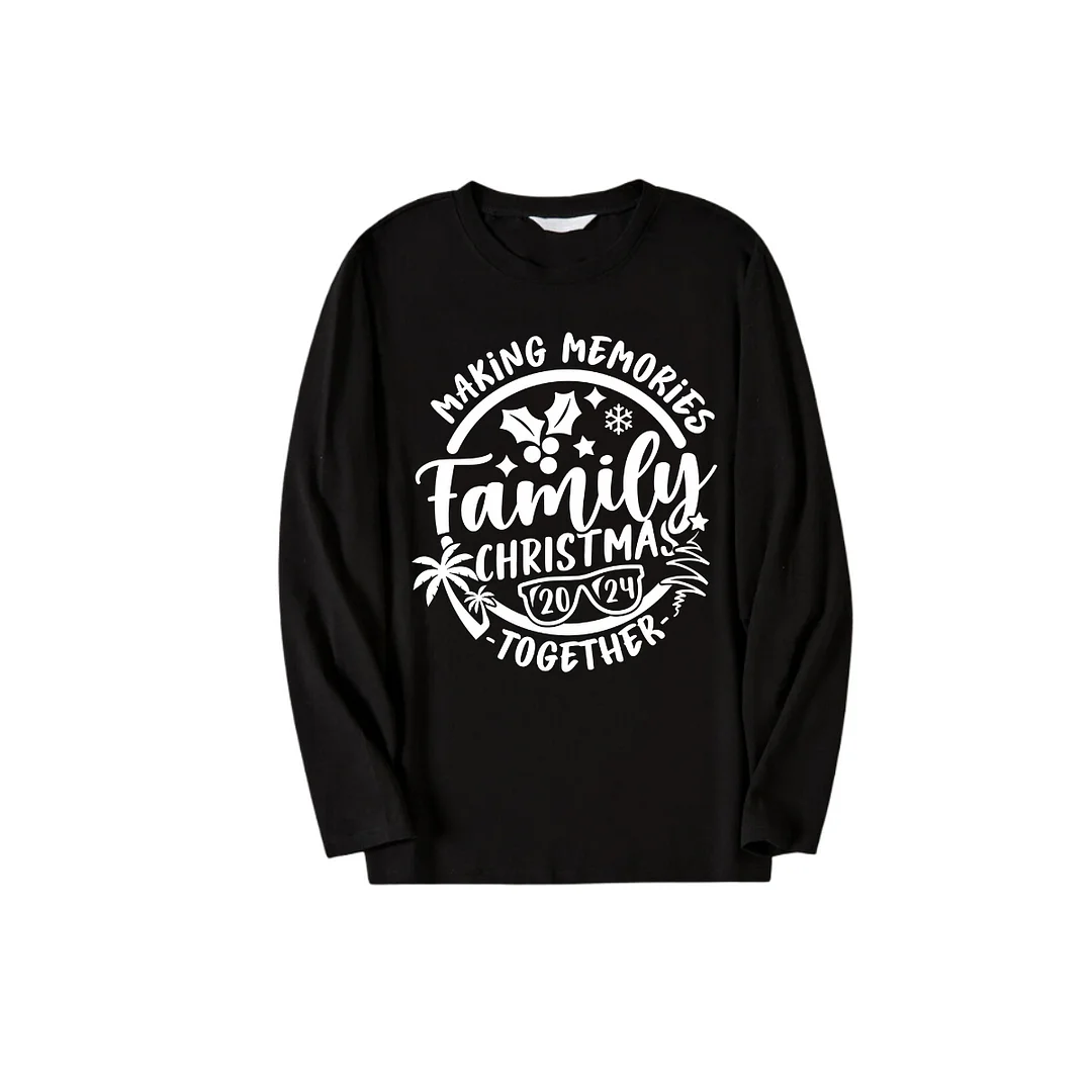 "Making Memories Together Family Christmas 2024" Pattern Black Long Sleeve Top