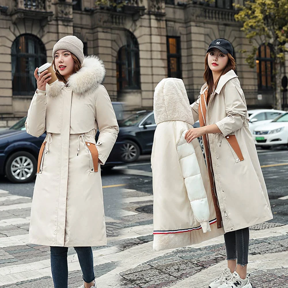 Brownm 2021 New Winter Jacket Women Coat Removable Long Fashion Hooded Warm Parkas Female Thick Fur Liner Winter Coat Women