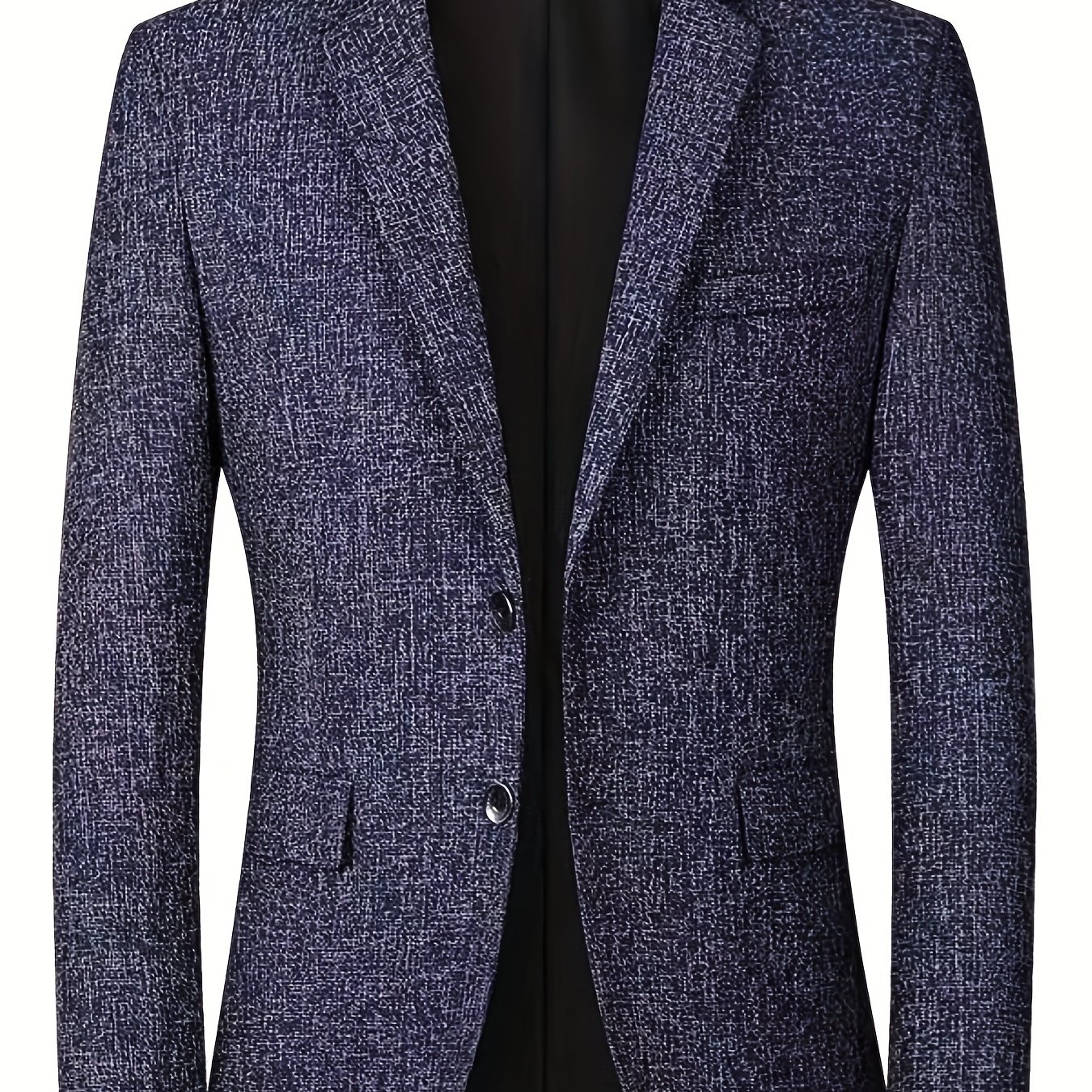 Two Button Blazer, Men's Semi-formal Texture Pattern Lapel Sports Coat For Spring Fall Business