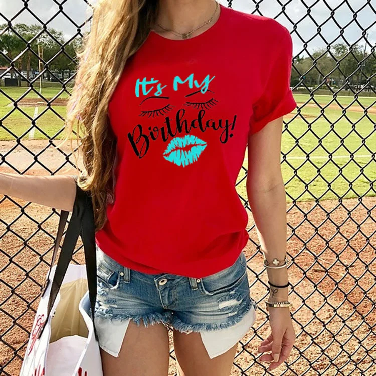 It's My Birthday Red lips print T-shirt