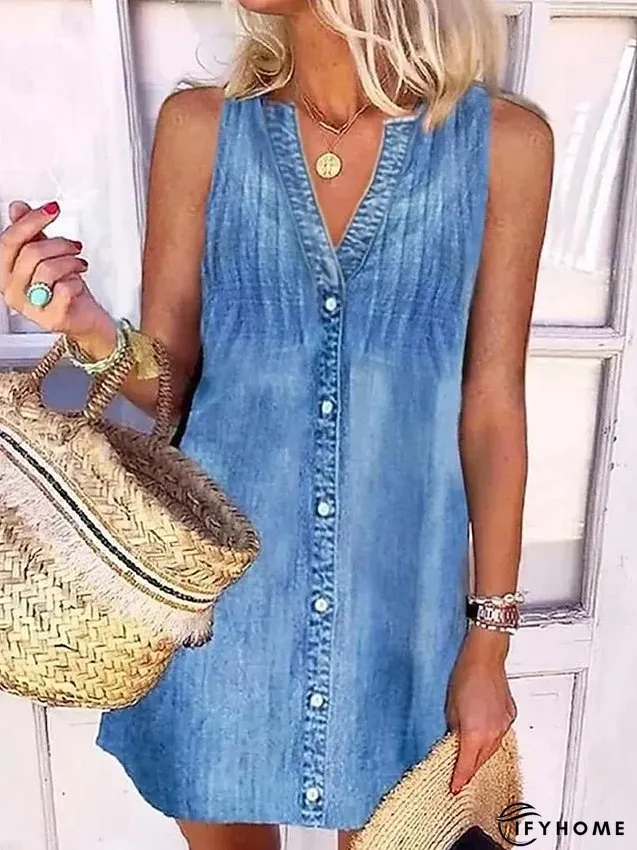 Casual Dress Shift Denim Shirt Mini Basic Modern Outdoor Daily Vacation Split neck button | IFYHOME