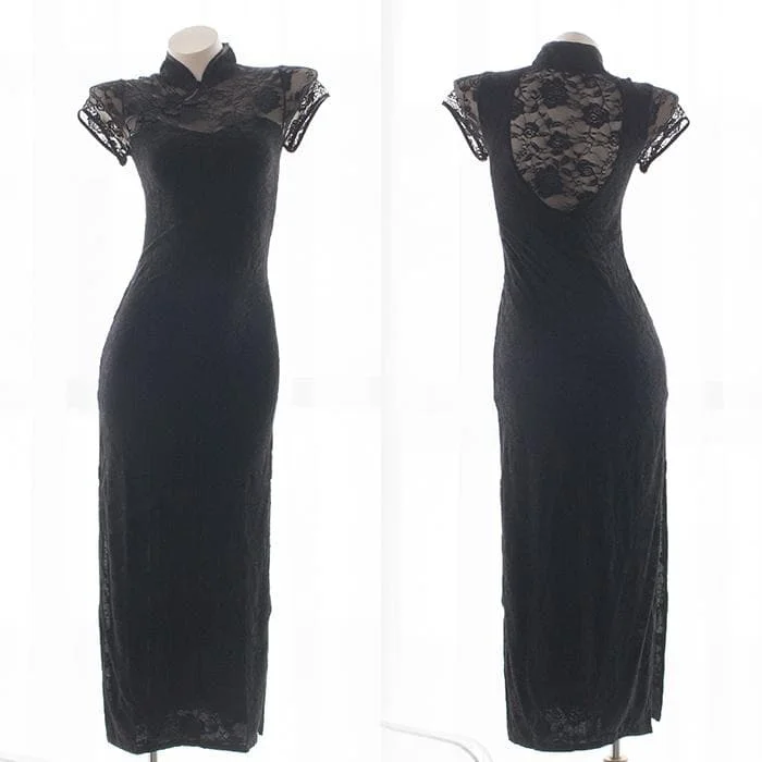 Black Backless Lace Long Dress S12897