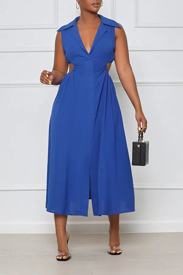 Lapel Cutout Fork-opening Dress