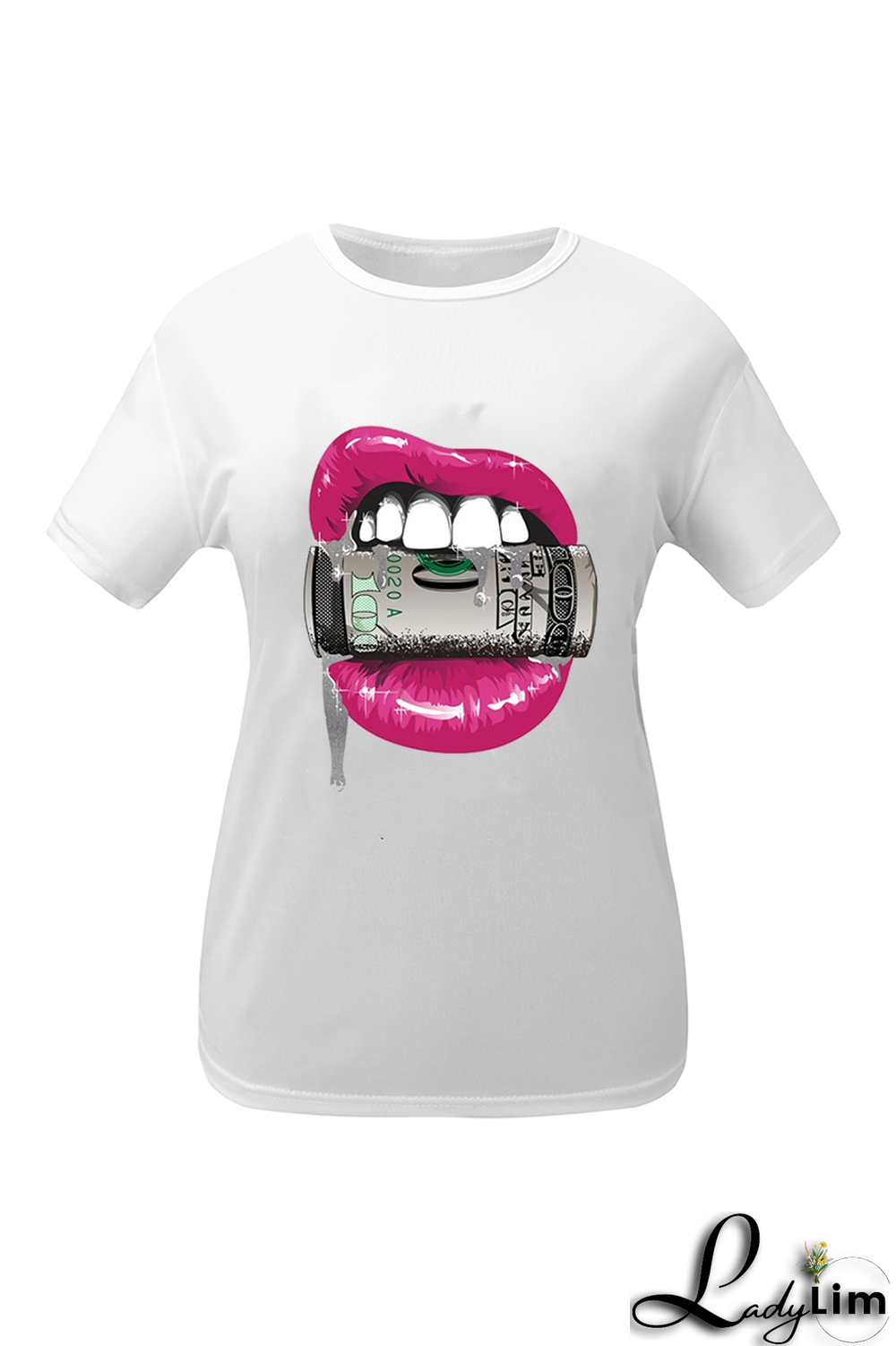 Black Fashion Casual Lips Printed Patchwork O Neck T-Shirts