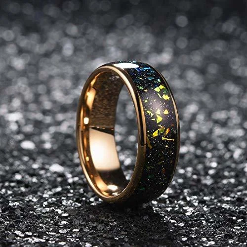 6MM 8MM Women's Or Men's Tungsten Carbide Wedding Matching Rings Gold with Multi Color Rainbow Fragments Inlay