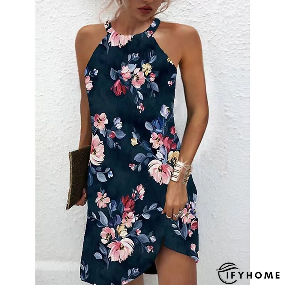 Women's Casual Dress Summer Dress Halter Neck Dress Floral Print Halter Mini Dress Active Fashion Outdoor Daily Sleeveless Regular Fit Yellow Pink Blue Spring Summer S M L XL XXL | IFYHOME