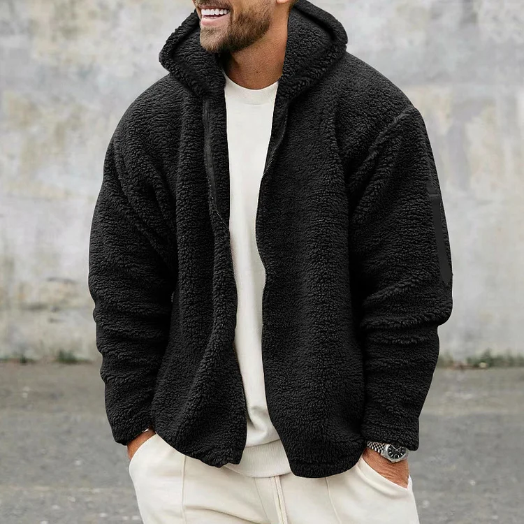 Daily Solid Single Breasted Thermal Fuzzy Hooded Coat