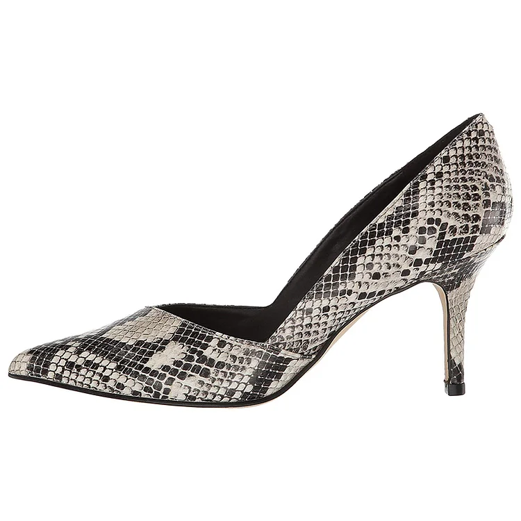 Grey Python Pointy Toe Stiletto Heels Pumps |FSJ Shoes