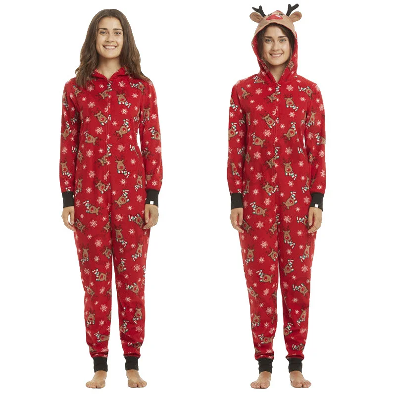 Christmas Family Pajama Set 2022 New Year Costume Elk Ears Hooded