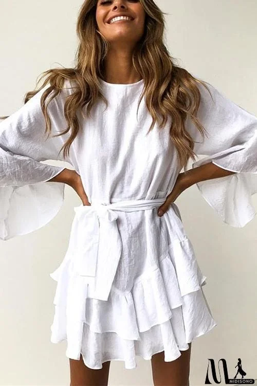 MidiSono - Ruffles Hem Flares Sleeve Mini Dress