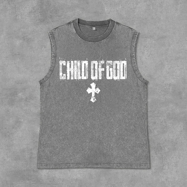 Vintage Child Of God Cross Graphic Print Acid Washed Sleeveless Tank Top SOPULA