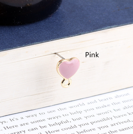 Bulk 10 30 Heart Post earrings,Enamel Post Earrings,Heart post Earring Charms , Gold Plated Earring Pin Charm