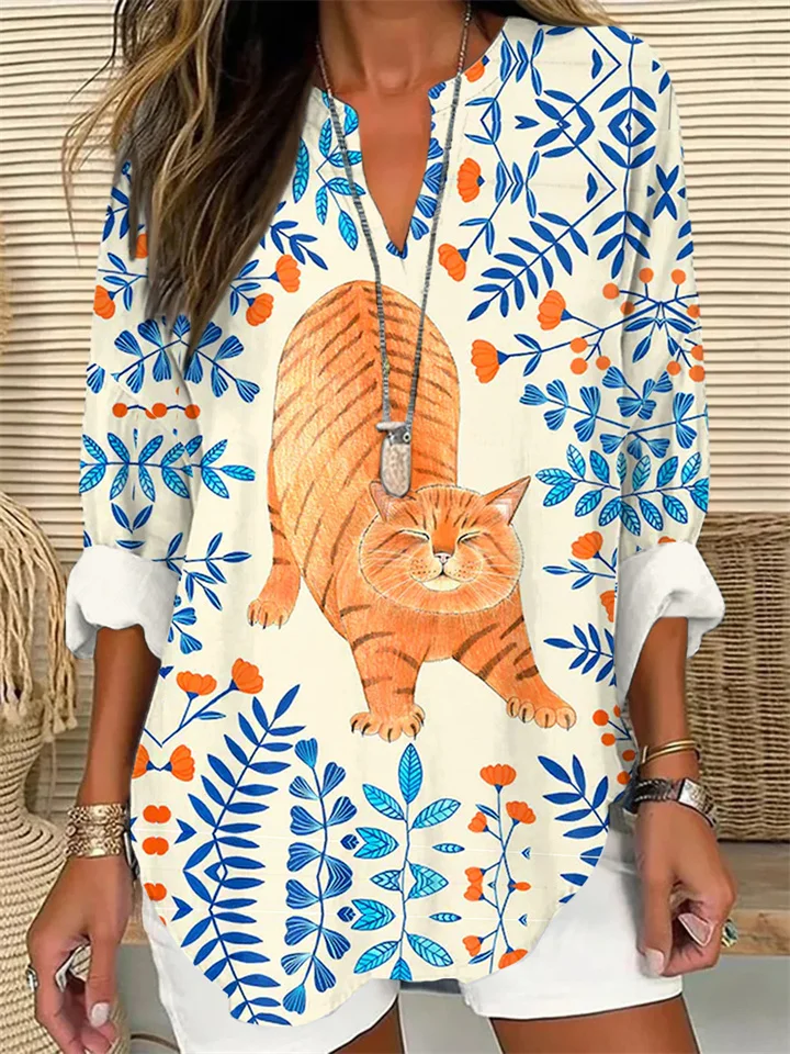 Summer New Loose Printed Round Neck Casual Big Yardage Women Shirt