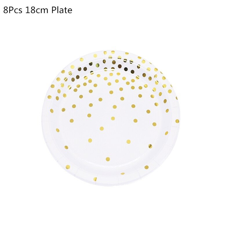 Gold Dot Disposable Tableware Set Paper Plates Paper Cups Straws Birthday Party Decorations Kids Adult Wedding Party Supplies