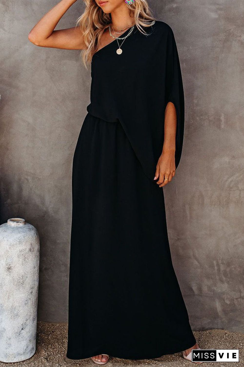 Fashion Street Solid One Shoulder A Line Dresses
