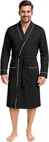Men&rsquo;s Soft Cotton Blend Robe Knit Bathrobe with Adjustable Waist Tie Loungewear for Home Gift