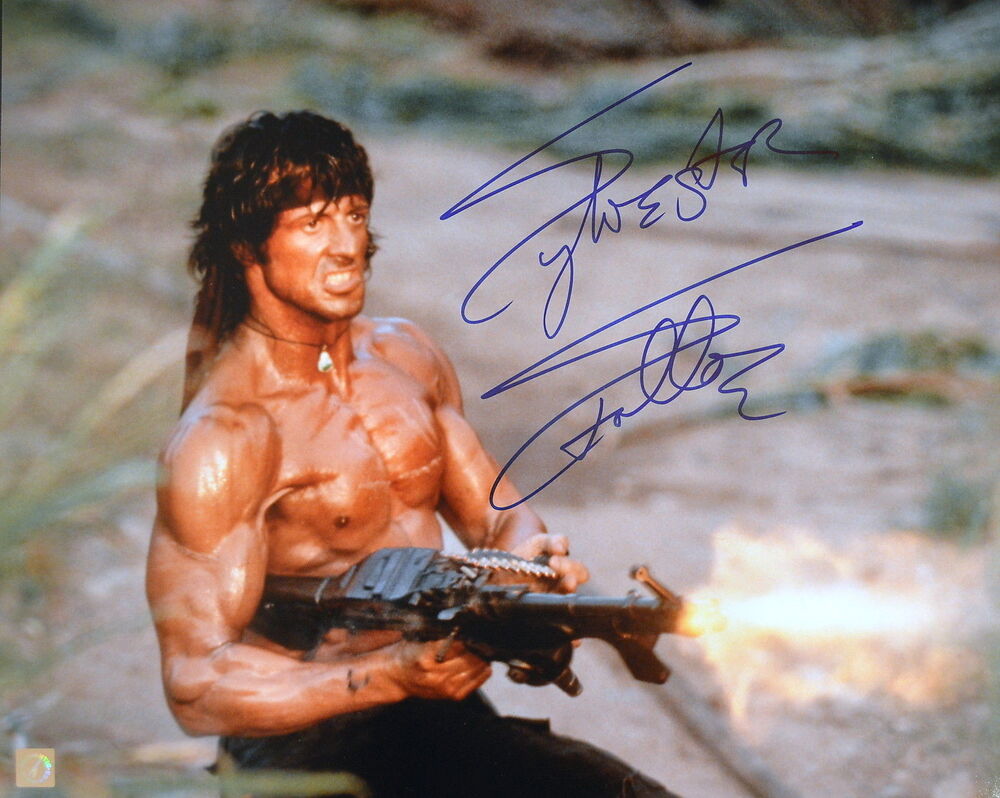 Sylvester Stallone John Rambo Autographed 16x20 RAMBO Shooting Photo Poster painting ASI Proof