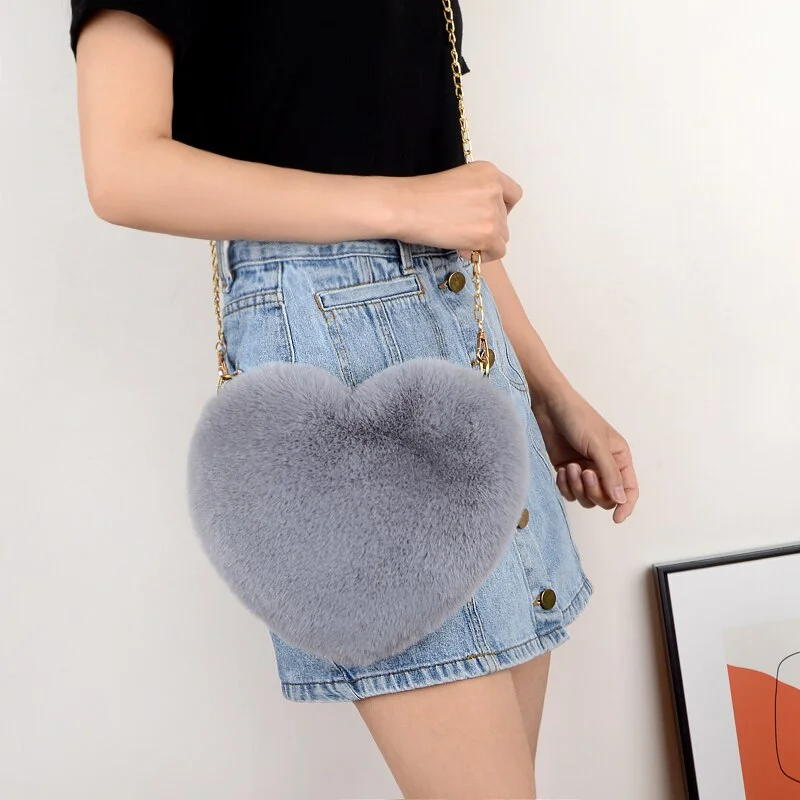 Crossbody Bags for Women Rex Rabbit Fur Love Bag Peach Heart Bag Chain Bag Fashion Shoulder Cross-chain Female Bag