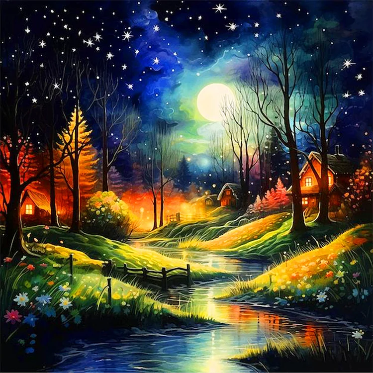Secluded Path At Night - Painting By Numbers - 40*40CM gbfke