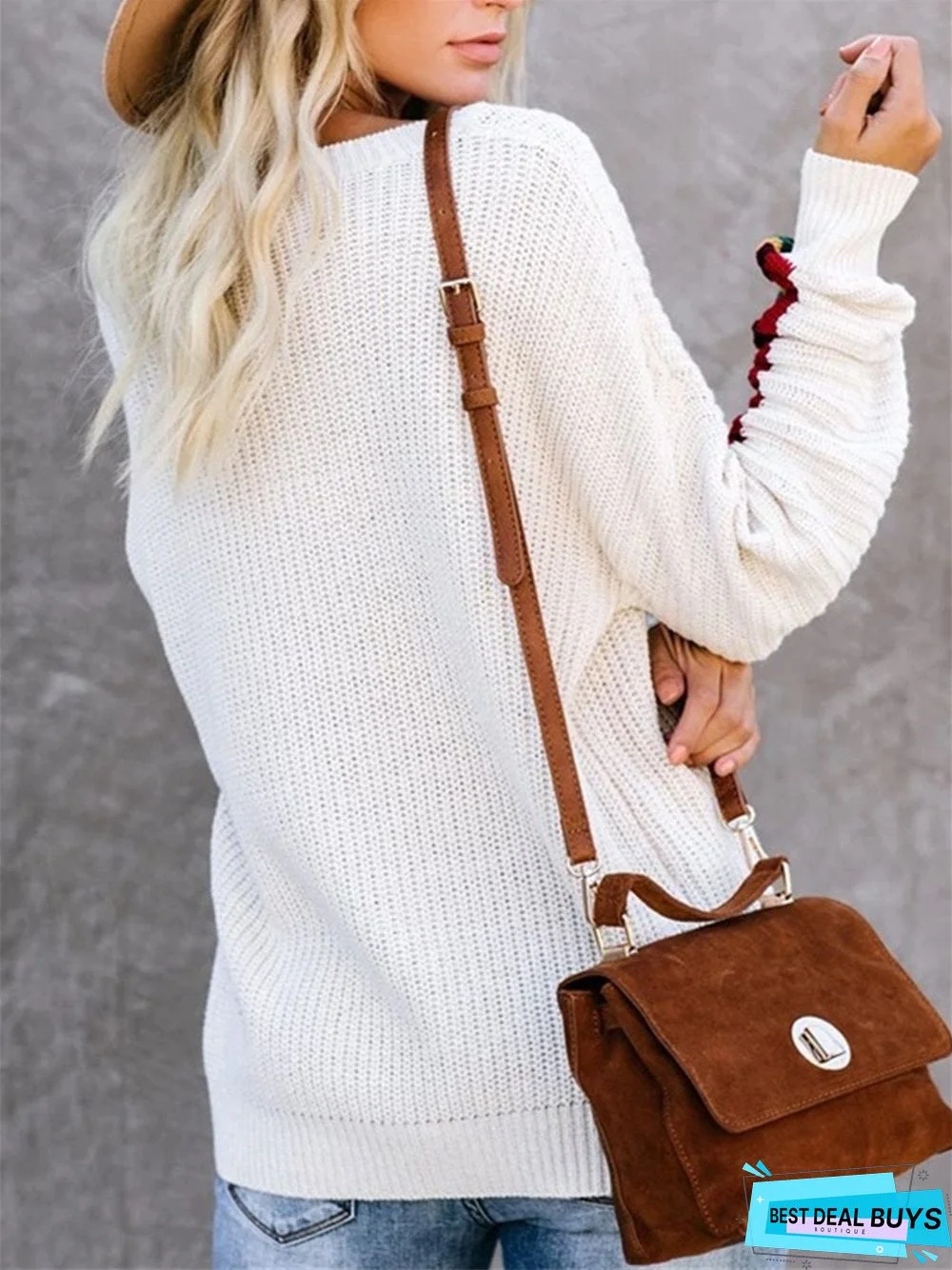 Stripes Knitted Crew Neck Long Sleeve Sweater