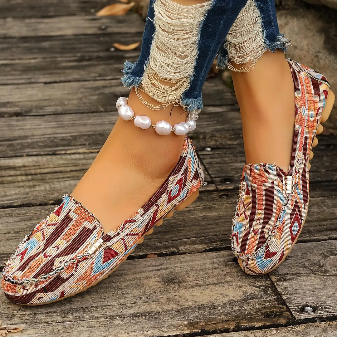 Women's Boho Print Loafers, Soft Sole Slip-On Casual Flats