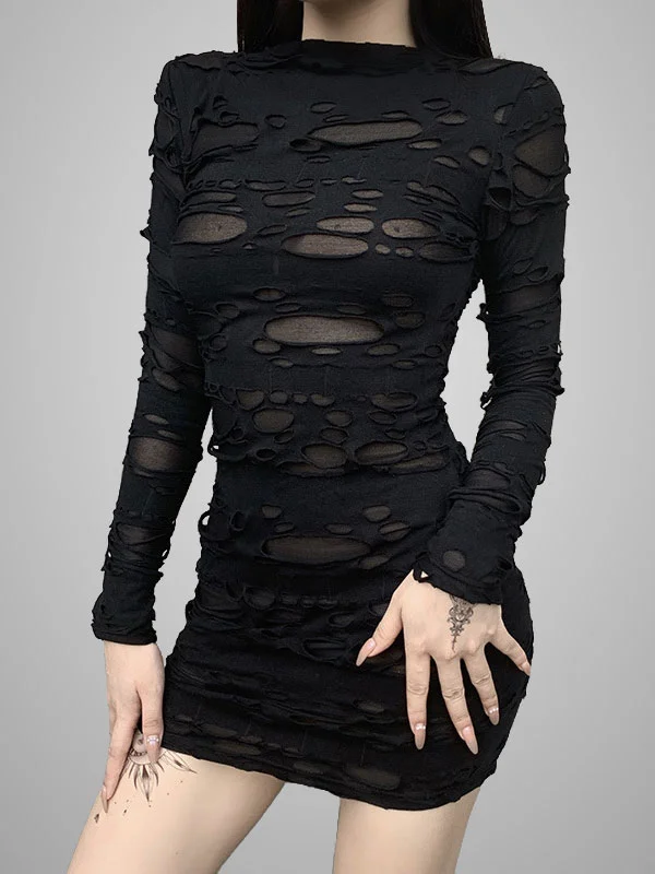 Y2K Dark Slim Cutout Broken Dress