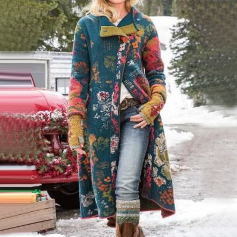 Casual Vintage Contrast Print Coat