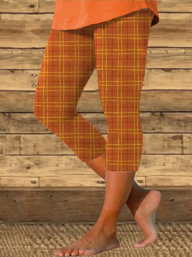 Women's Autumn Plaid Print Casual Leggings 