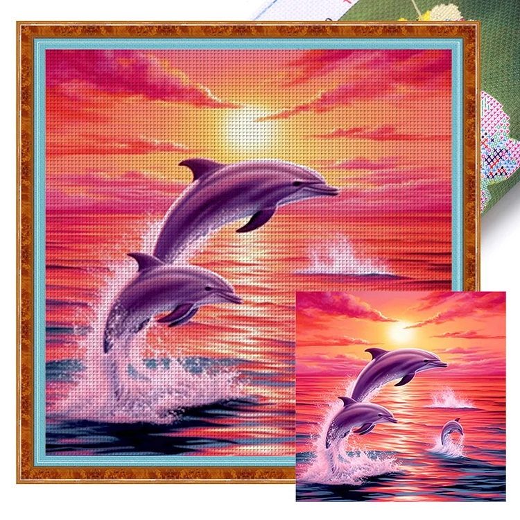 Dolphins At Sunset (40*40cm) 11CT Stamped Cross Stitch gbfke