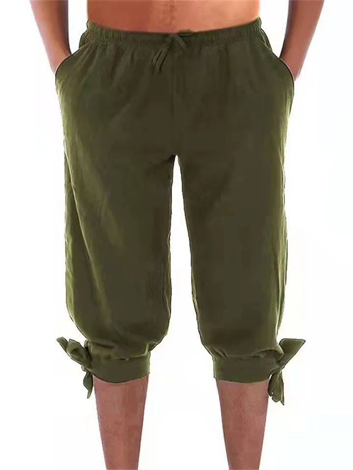 Men's Linen Shorts Summer Shorts Capri Pants Drawstring Elastic Waist Solid Color Comfort Breathable Calf-Length Outdoor Casual Daily Linen / Cotton Blend Fashion Streetwear Black Green
