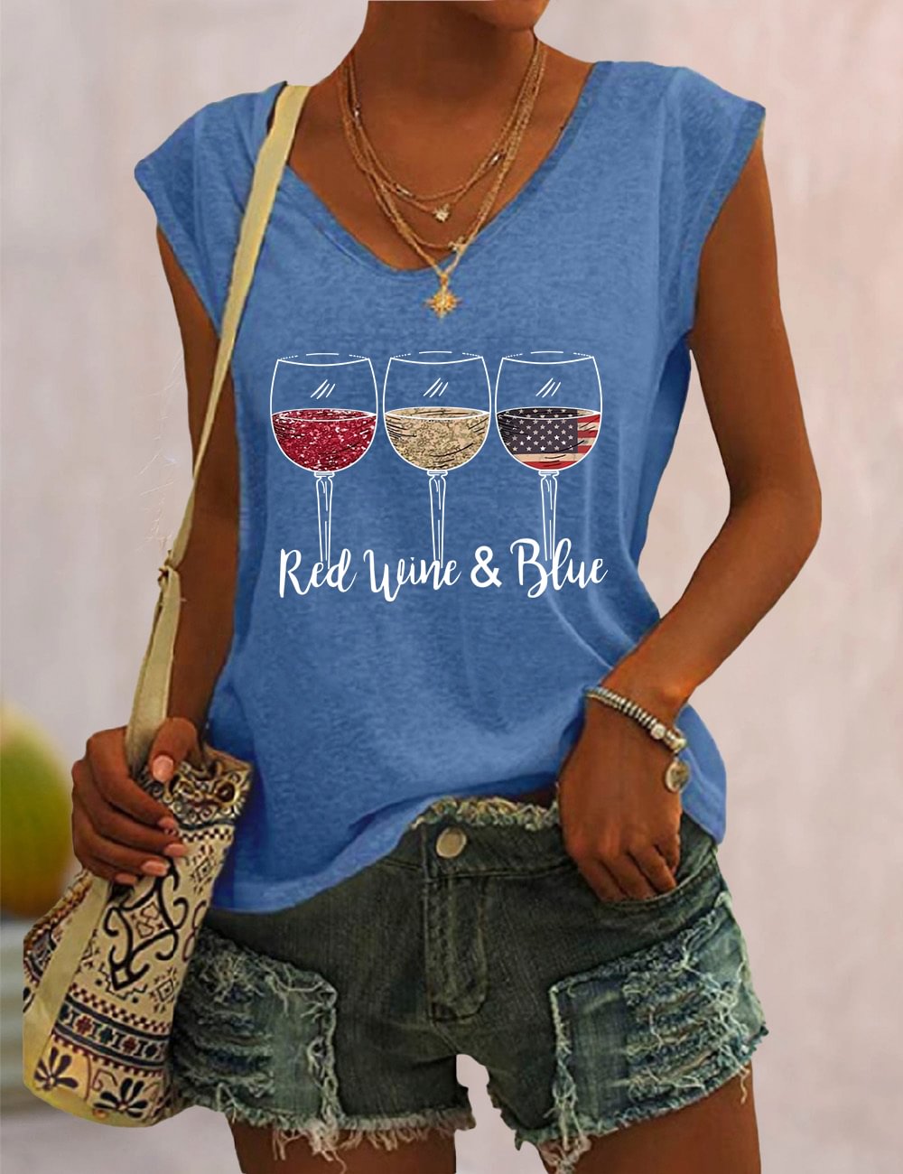 Red Wine and Blue V Neck Tank
