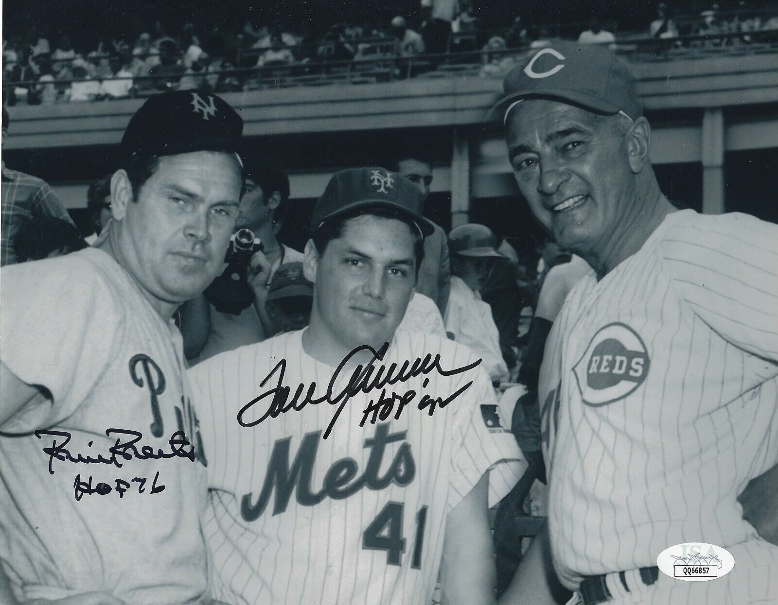 Autographed TOM SEAVER Mets & ROBIN ROBERTS Phillies 8x10 Photo Poster painting JSA COA