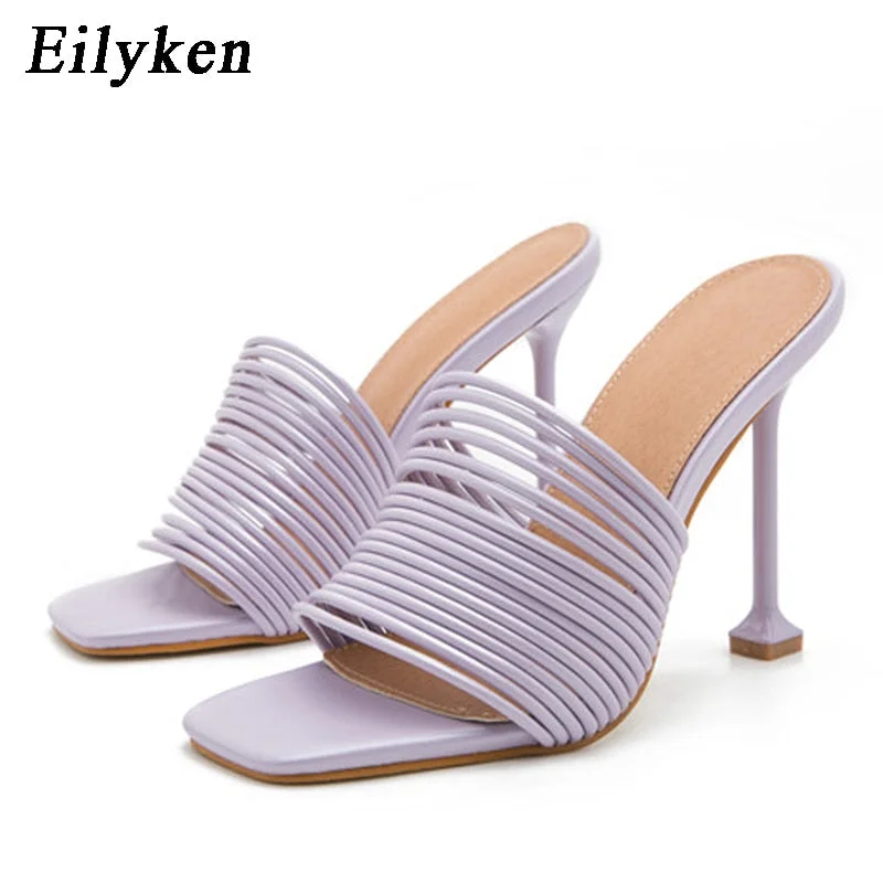 Eilyken Square toe Womens Slipper shoes Summer Mules Sandals Multi knot Sexy high heel Slides Ladies Rome shoes Women Slippers
