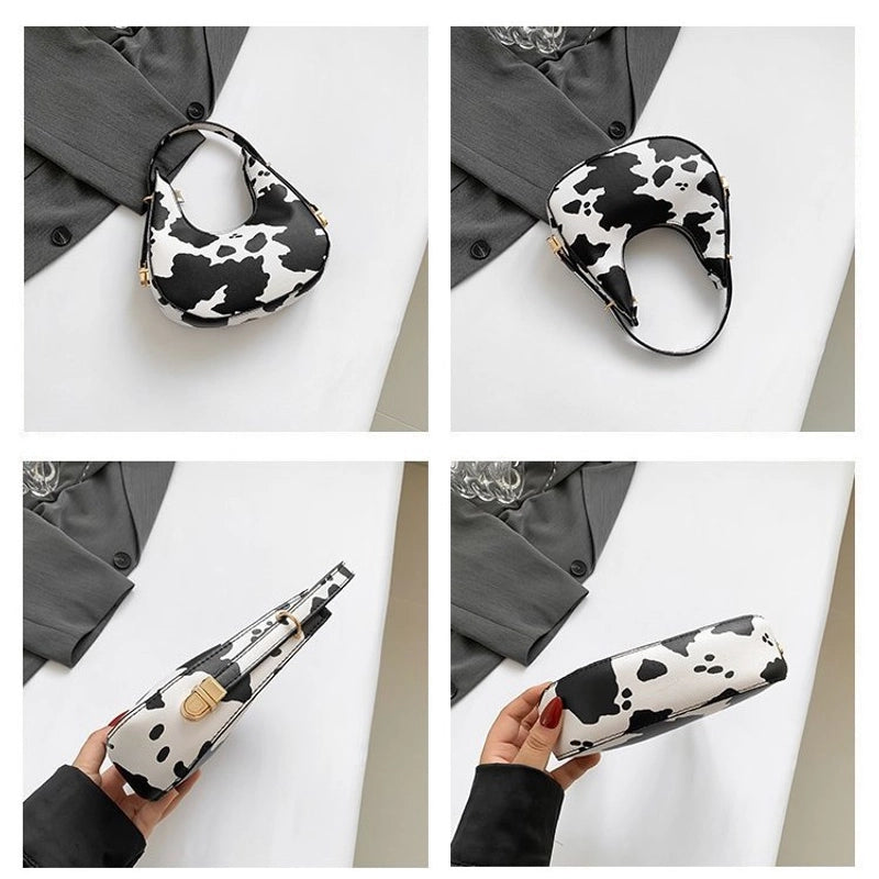 Women’s Medium Pu Leather Houndstooth Zebra Classic Style Streetwear Pillow Shape Zipper Underarm Bag