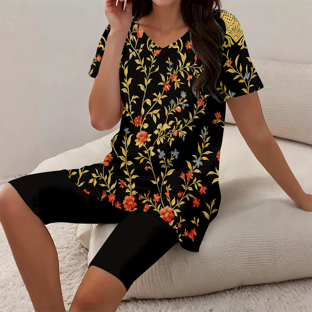 Women Long Sleeve V-neck Graphic Floral Printed Top
