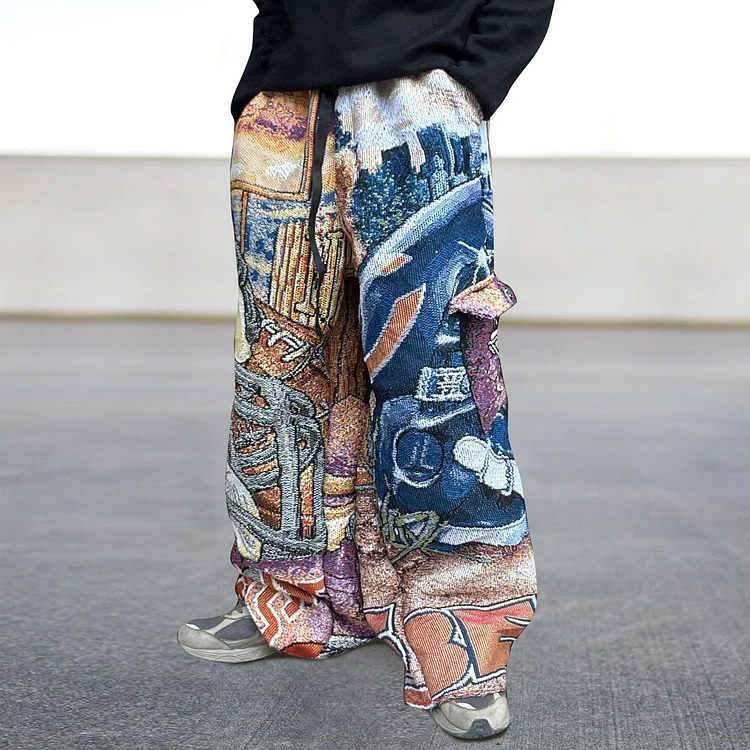 Trendy casual printed street tapestry trousers