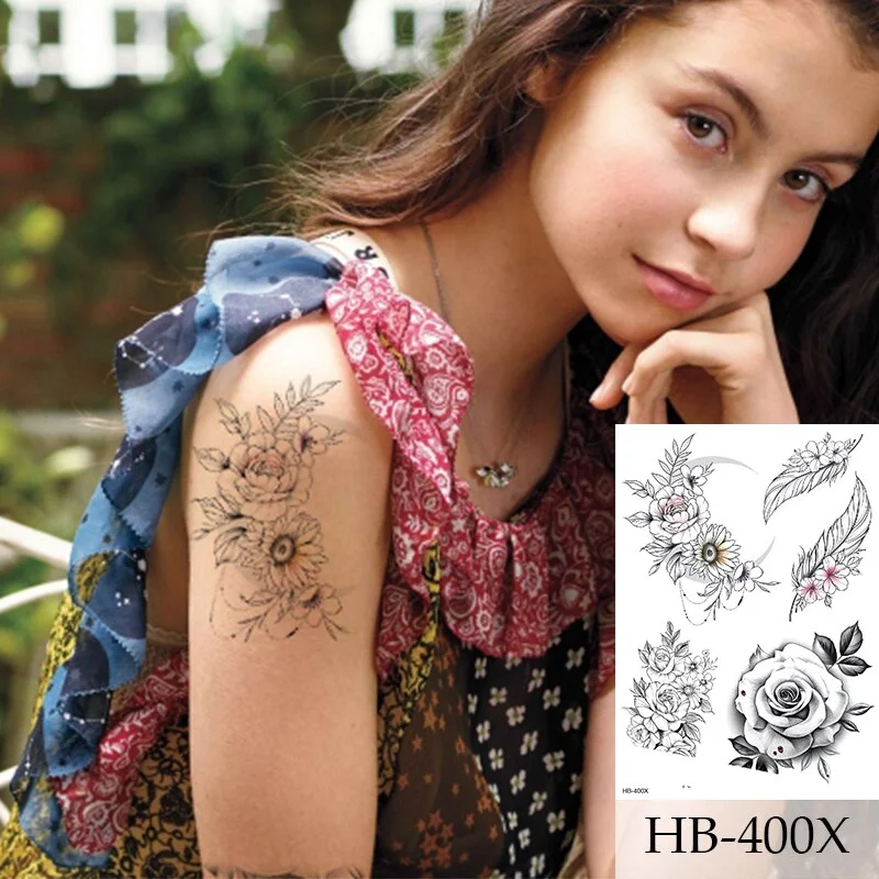 Breast Arm Sleeve Tattoo Women Sexy Back Stickers Body Art Flower Snake Leaves Pattern Sexy Tattoos