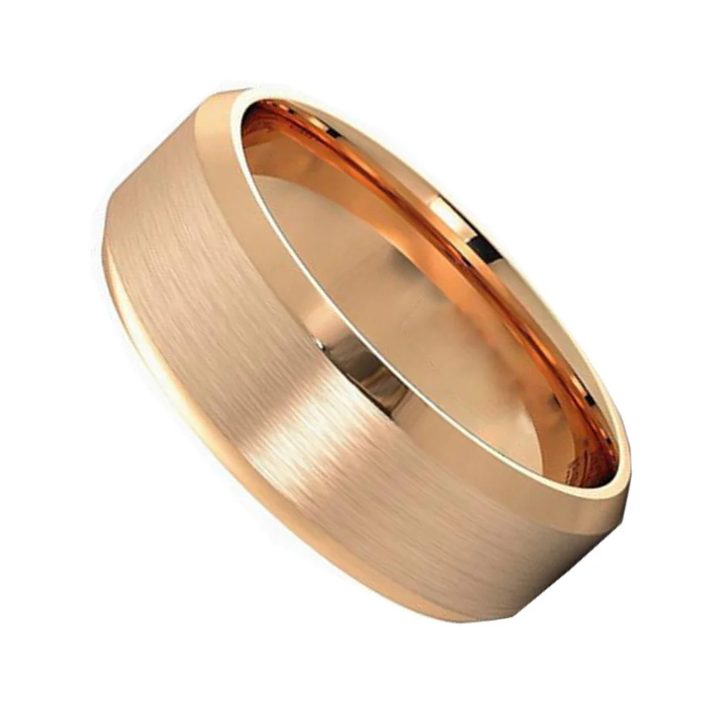 6MM 8MM Rose Gold Tungsten Carbide Couple Rings Matte Finish Polished Bevel Edge