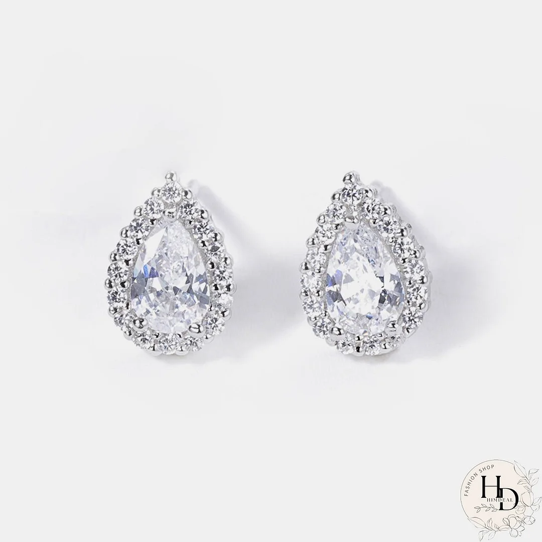 925 Sterling Silver Zircon Teardrop Shape Earrings