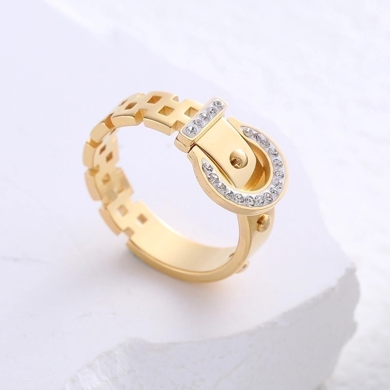 304 Stainless Steel 18K Gold Plated Rose Gold Plated Casual Plating Inlay Solid Color Artificial Rhinestones Rings