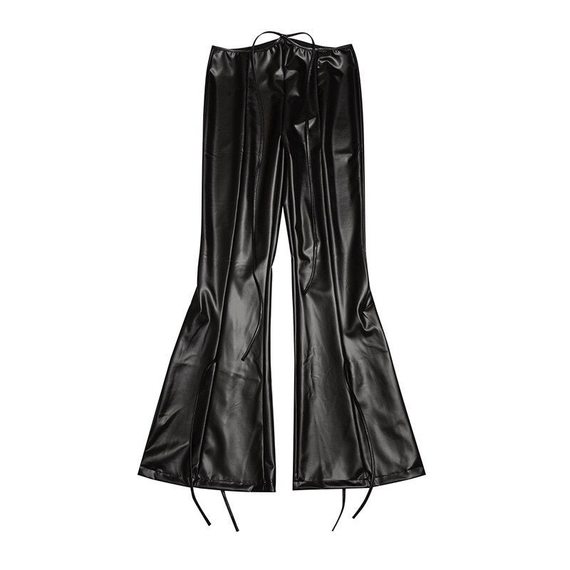 Nibber Fashionable Bandage Hollow Y2K Style Trousers Womens Street Casual Wear 2020 Autumn Winter PU Leather pencil pants Female