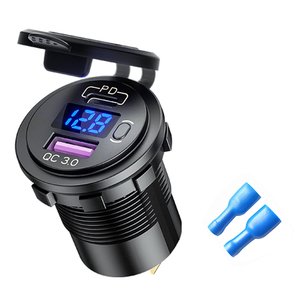 

P21-B Car Motorcycle Dual Usb Charger Pd + Qc 3.0 Usb Charger Socket, Blue, 501 Original