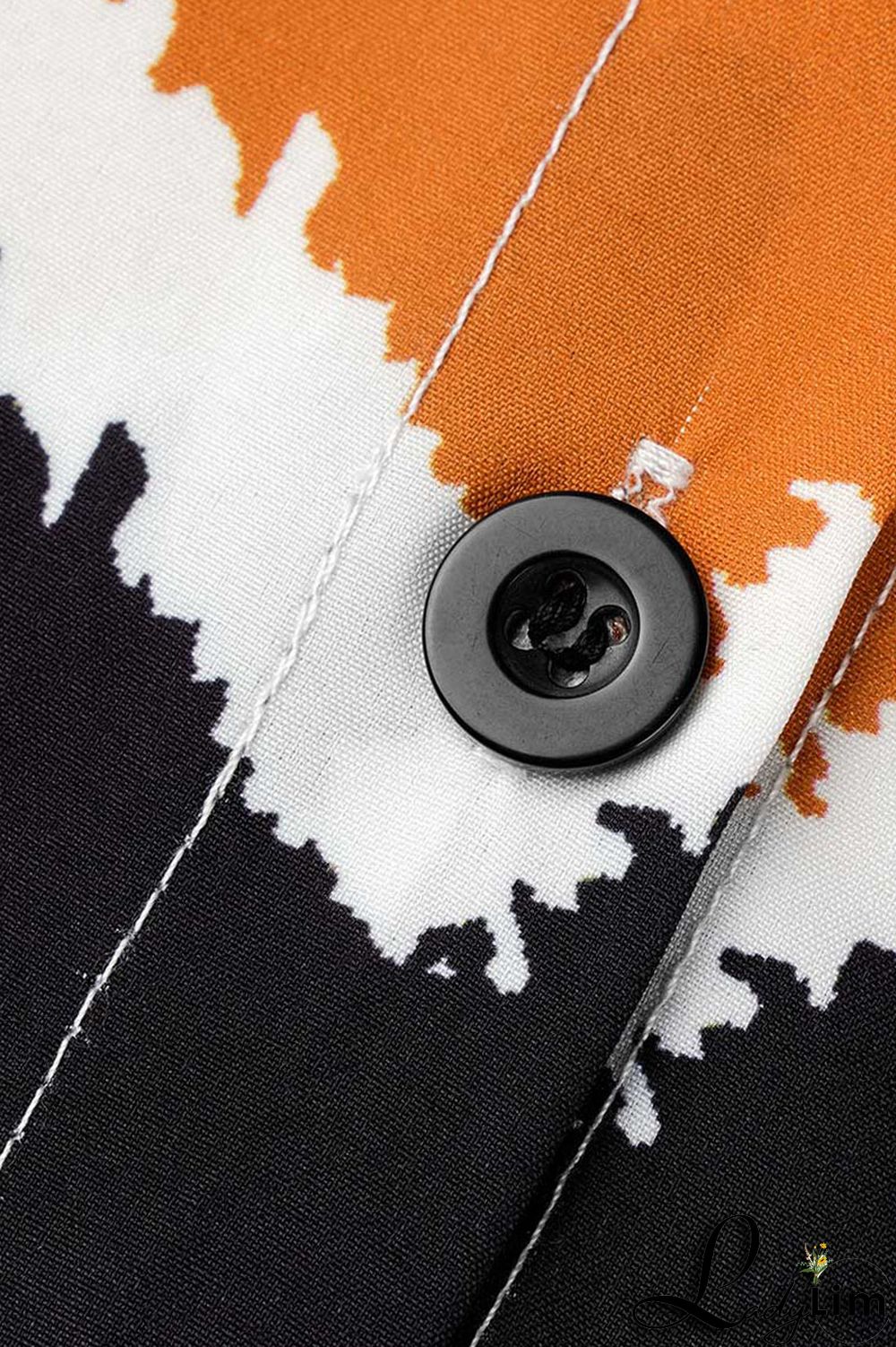 Apricot Casual Striped Print Patchwork Buckle Turndown Collar A Line Plus Size Dresses(Without Belt)
