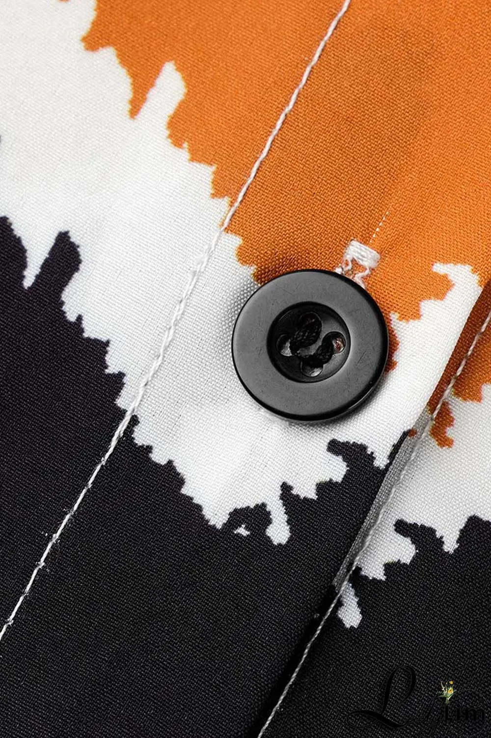 Apricot Casual Striped Print Patchwork Buckle Turndown Collar A Line Plus Size Dresses(Without Belt)