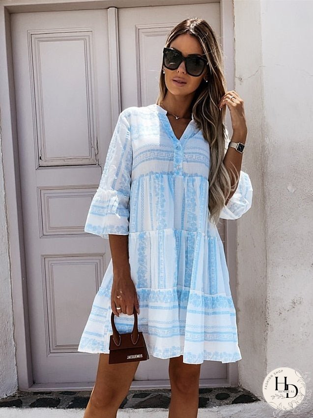 Casual Dress Midi Dress Blue Brown Green 3/4 Length Sleeve Striped Summer Spring Spring, Fall, Winter, Summer Casual Loose Fit S M L XL XXL XXXL for Women