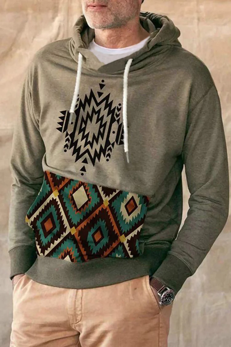 Casual Western Khaki Green Hoodie