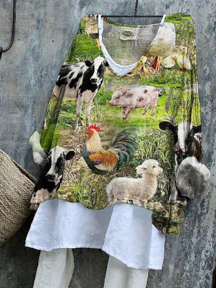 Farm Animals Casual Linen Loose Top