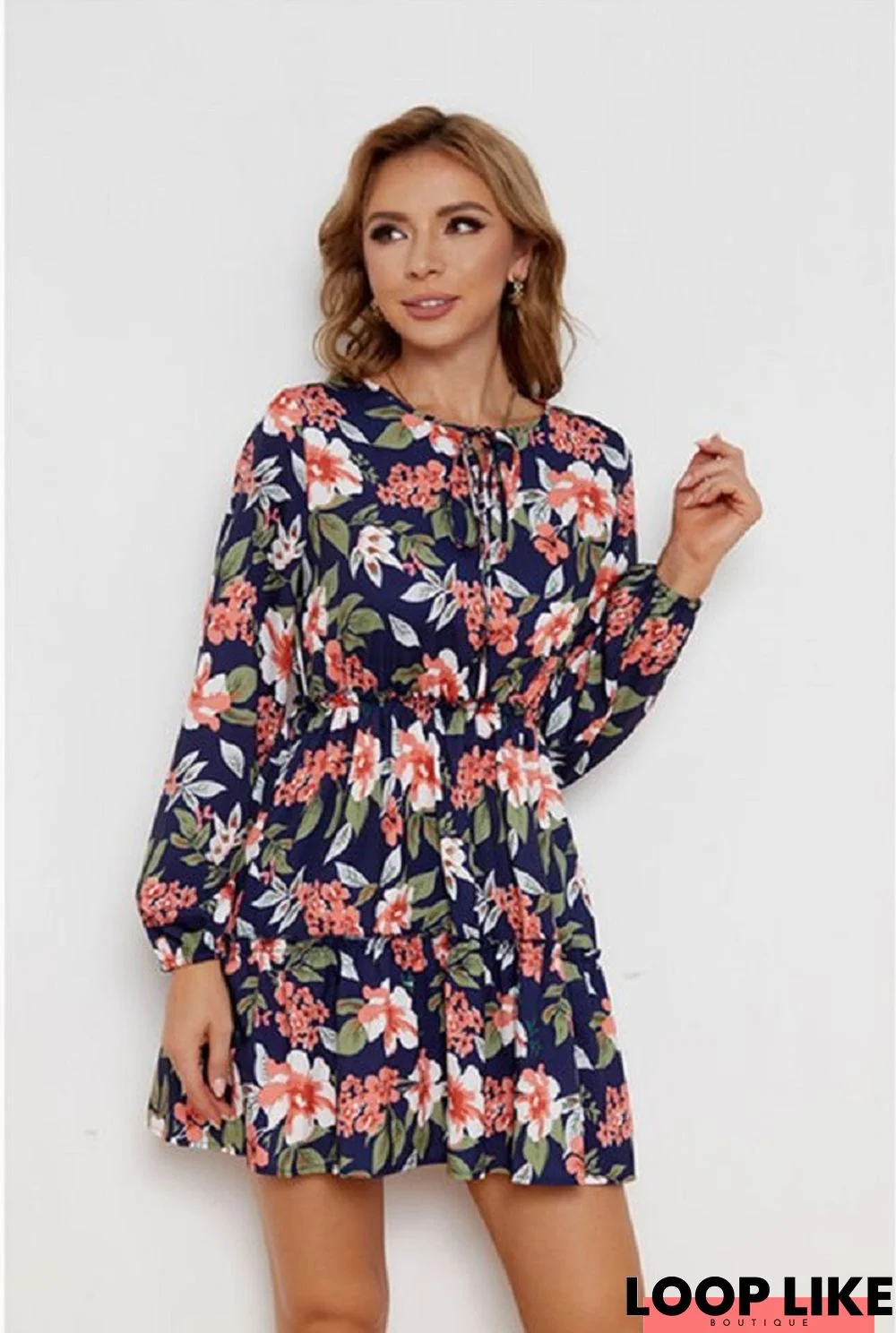 Loose Floral Waist Slim Dress