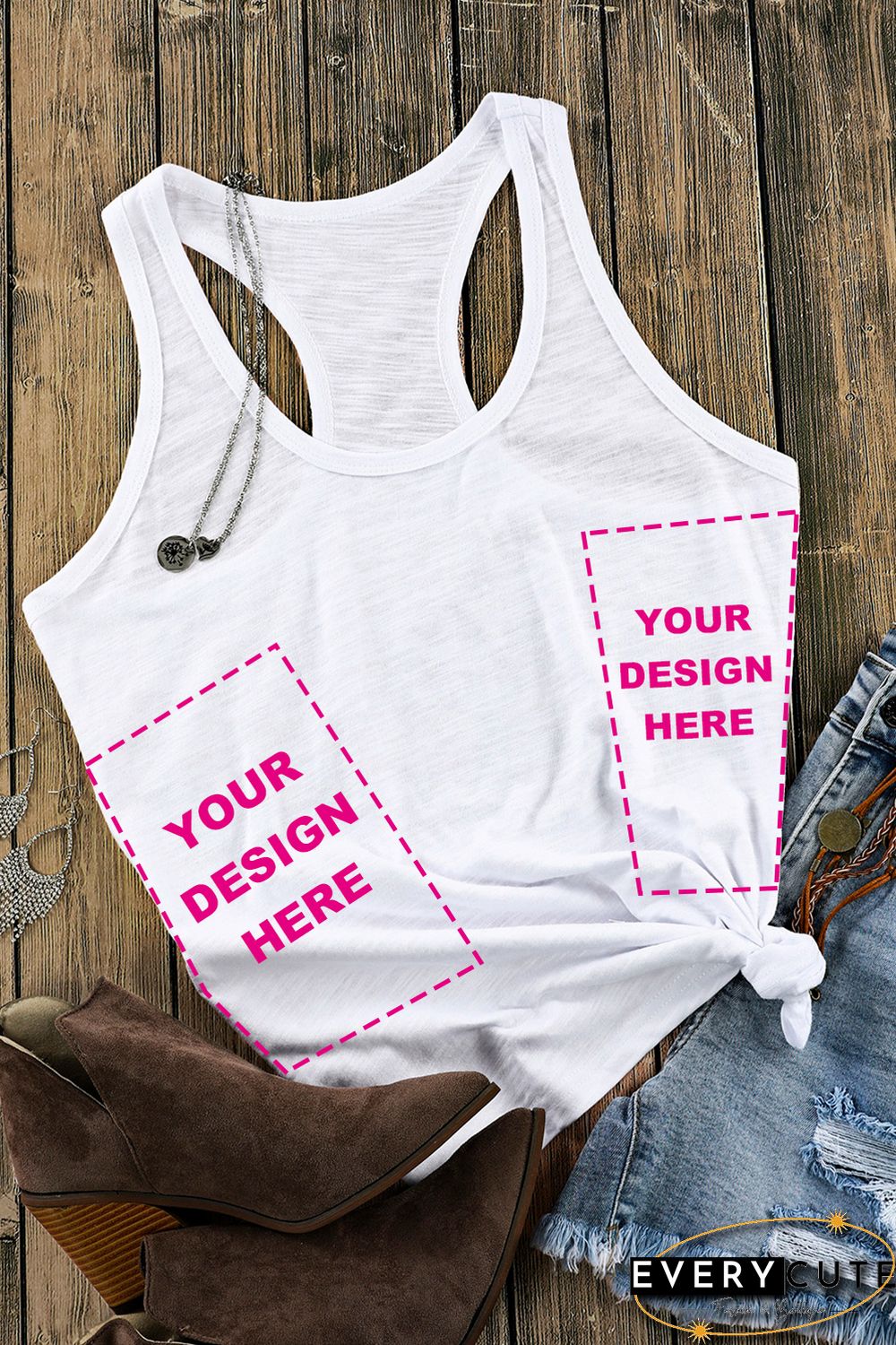 Blank Apparel - White Scoop Neck Basic Solid Tank Top